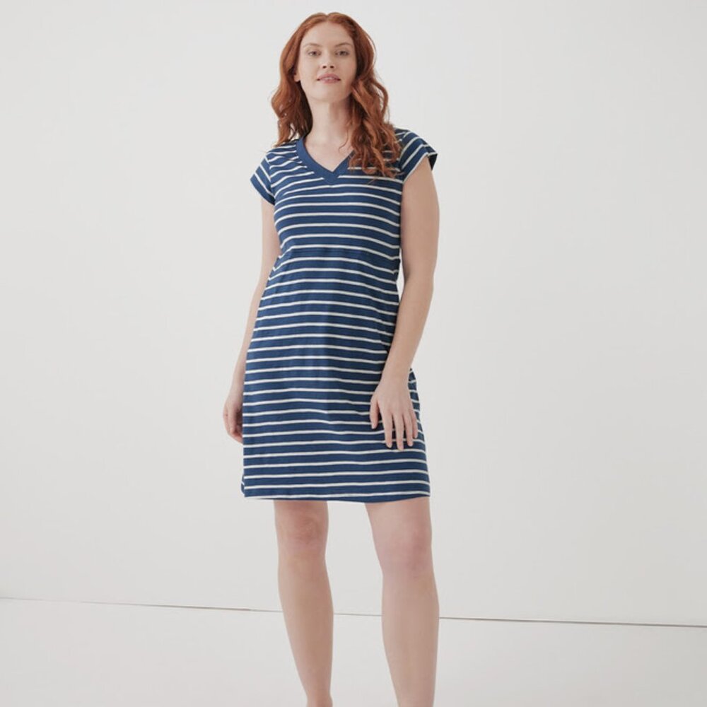NWT Pact Women's Yacht Stripe Relaxed Slub Market Dress Size Medium